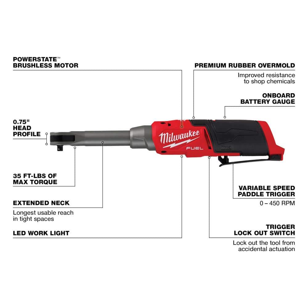 M12 FUEL 12V Lithium-Ion Brushless Cordless 3/8 in. Extended Reach High Speed Ratchet (Tool Only)