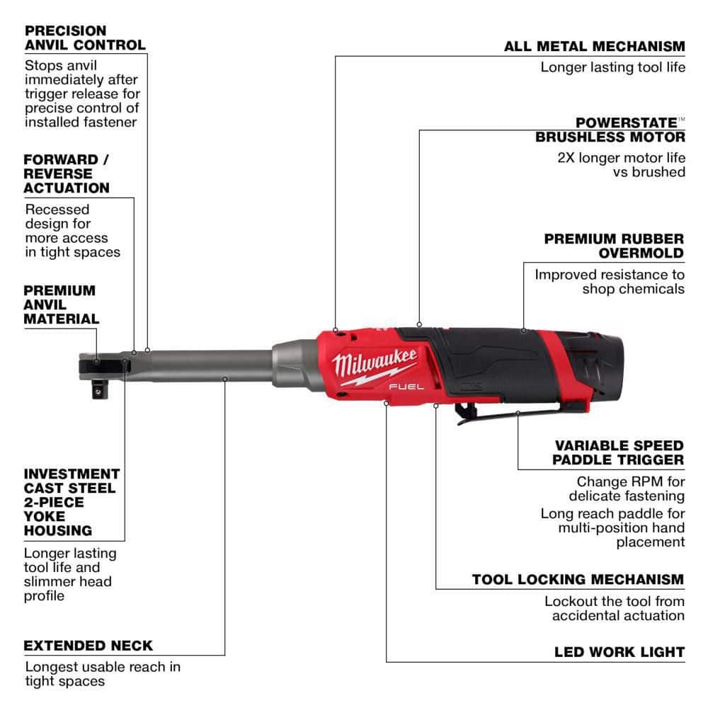 M12 FUEL 12V Lithium-Ion Brushless Cordless 3/8 in. Extended Reach High Speed Ratchet Kit