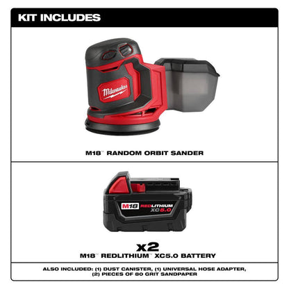 M18 18V Lithium-Ion Cordless 5 in. Random Orbit Sander with (2) M18 5.0Ah Batteries