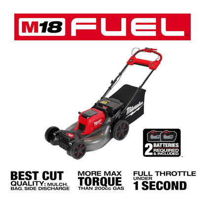 M18 FUEL Brushless Cordless 21 in. Walk Behind Self-Propelled Mower with (2) 12Ah Battery, Charger & Dual Battery Blower