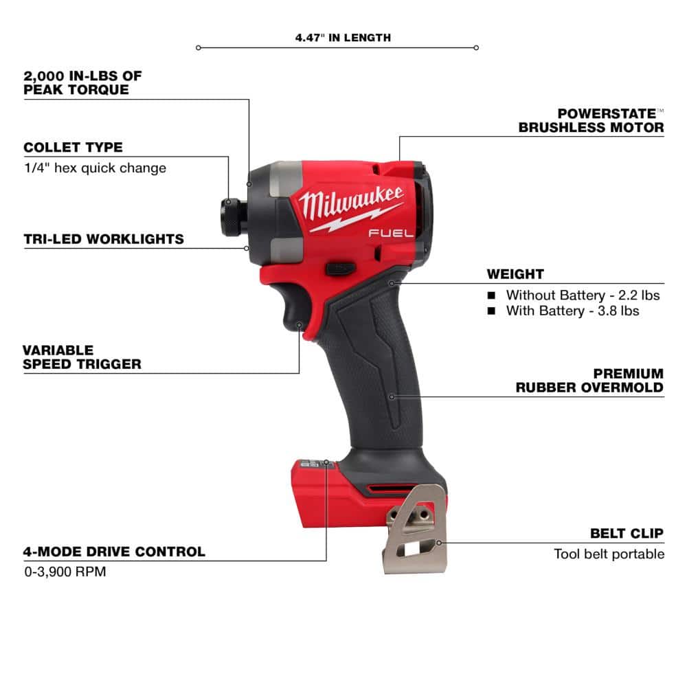 M18 FUEL 18-Volt Lithium Ion Brushless Cordless 1/4 in. Hex Impact Driver with (2) M18 5.0Ah Batteries