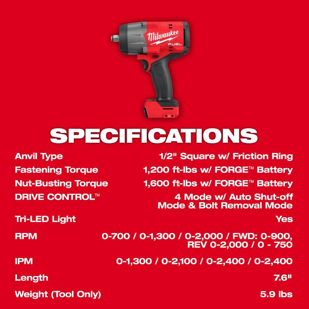 M18 FUEL 18V Lithium-Ion Brushless Cordless 1/2 in. Impact Wrench with Mid Torque Impact Wrench (2-Tool)