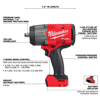 M18 FUEL 18V Lithium-Ion Brushless Cordless 1/2 in. Impact Wrench with Friction Ring (2-Tool)