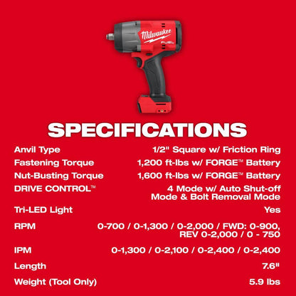 M18 FUEL 18V Lithium-Ion Brushless Cordless 1/2 in. Impact Wrench with Friction Ring (2-Tool)