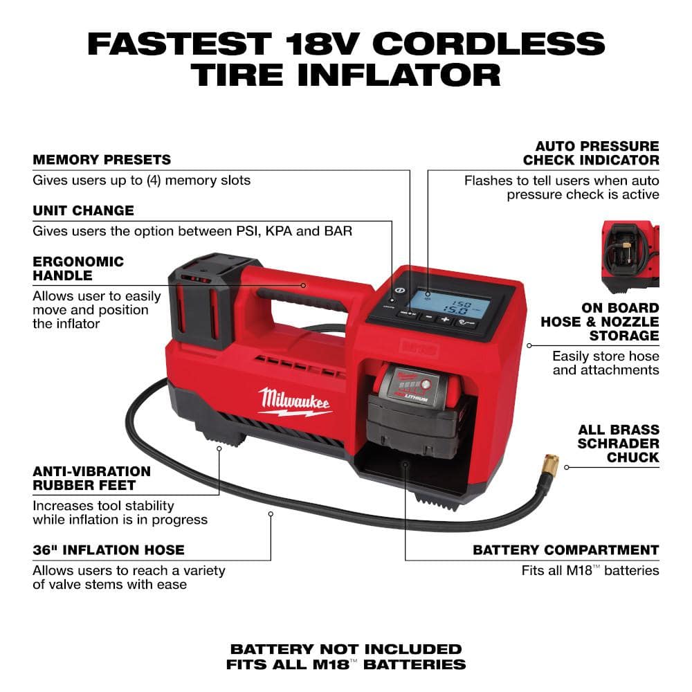 M18 18-Volt Lithium-Ion Cordless Electric Portable Inflator (Tool-Only)