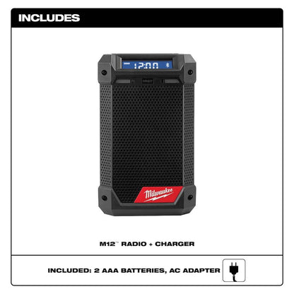 M12 12V Lithium-Ion Cordless Bluetooth/AM/FM Jobsite Radio with M12 12V Lithium-Ion CP High Output 2.5Ah Battery Pack