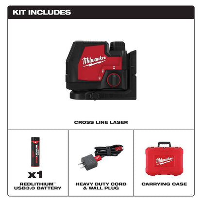 100 ft. REDLITHIUM Lithium-Ion USB Green Rechargeable Cross Line Laser Level with Charger