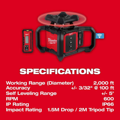 M18 2000 ft. Red Exterior Rotary Laser Level Kit with Receiver and Receiver Clamp