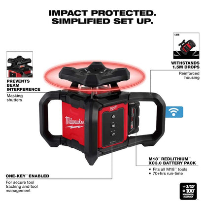 M18 2000 ft. Red Exterior Rotary Laser Level Kit with Receiver and Receiver Clamp