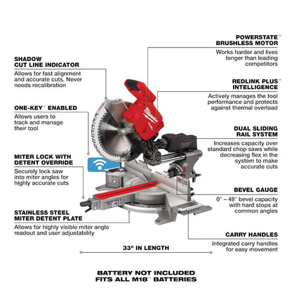 M18 FUEL 18V Lithium-Ion Brushless Cordless 12 in. Dual Bevel Sliding Compound Miter Saw (Tool-Only)
