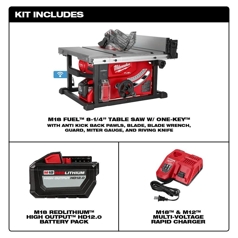 M18 FUEL ONE-KEY 18-Volt Lithium-Ion Brushless Cordless 8-1/4 in. Table Saw Kit with (1) 12.0Ah Battery and Stand