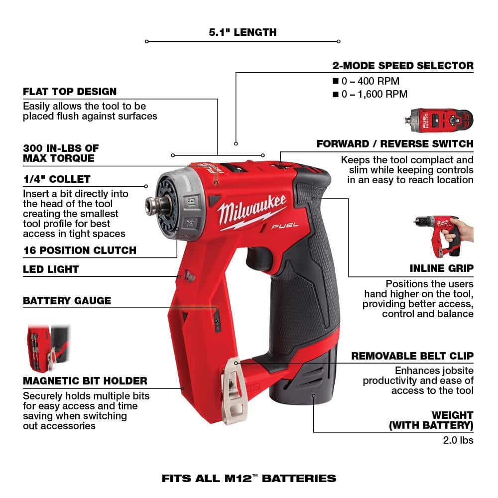 M12 FUEL 12V Lithium-Ion Brushless Cordless 4-in-1 Installation 3/8 in. Drill Driver Kit with 4-Tool Heads