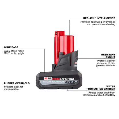 M12 12V Lithium-Ion XC High Output 5.0 Ah Battery Pack (3-Pack) with Charger