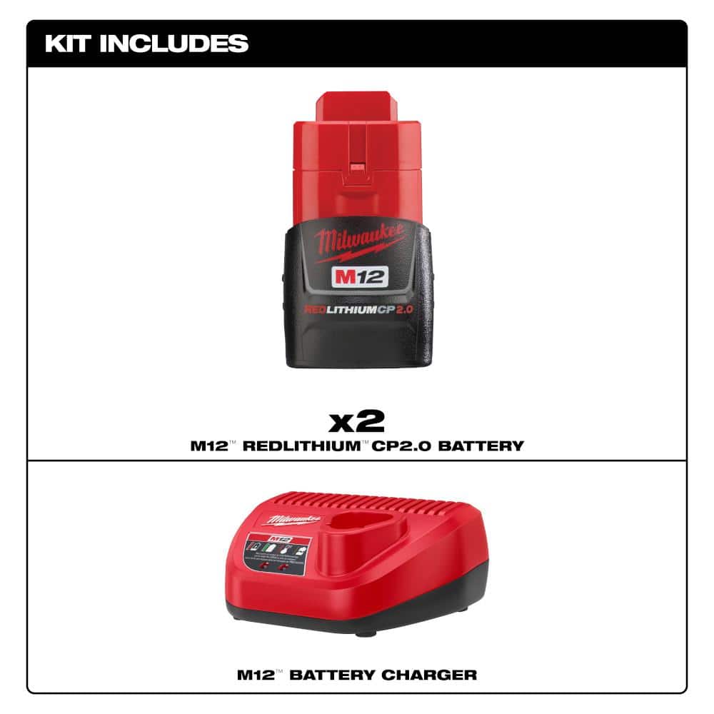 M12 12V Lithium-Ion Compact 2.0 Ah Battery Pack (2-Pack) Starter Kit with Charger