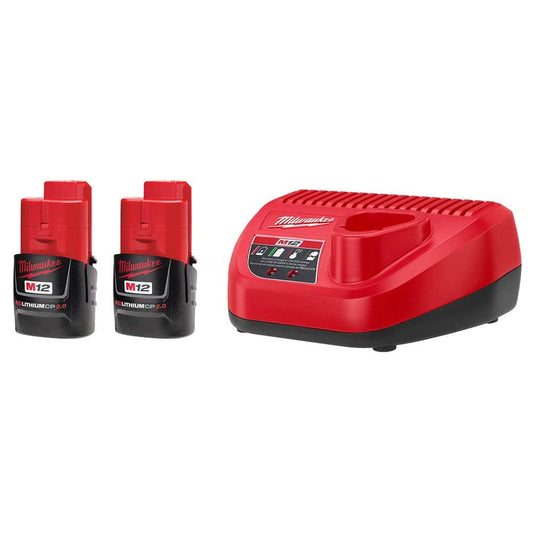 M12 12V Lithium-Ion Compact 2.0 Ah Battery Pack (2-Pack) Starter Kit with Charger