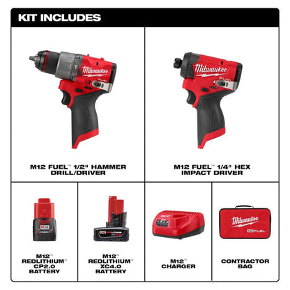 M12 FUEL 12-Volt Lithium-Ion Brushless Cordless Hammer Drill and Impact Driver Combo Kit (2-Tool) with Cut Off Saw