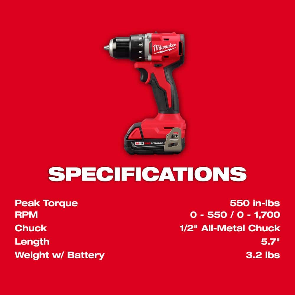 M18 18V Lithium-Ion Brushless Cordless Compact Drill/Impact Combo Kit (2-Tool) w/(2) 2.0 Ah Batteries w/5.0 Ah Battery