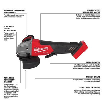 M18 FUEL 18-Volt Lithium-Ion Brushless Cordless Combo Kit 2-Tool with 2 Batteries Charger 4-1/2in. to 5in. Grinder
