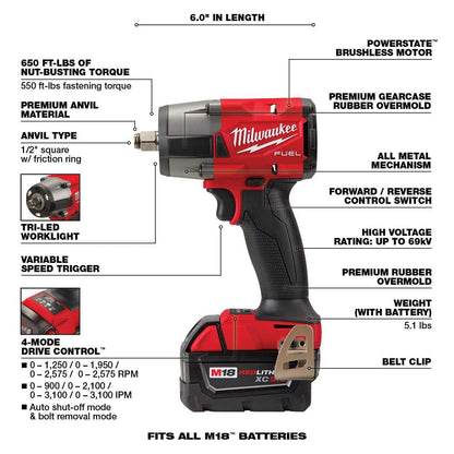 M18 FUEL 18V Lithium-Ion Brushless Cordless Combo Kit with (2) 5.0 Ah Batteries (7-Tool) & Deep Cut Band Saw