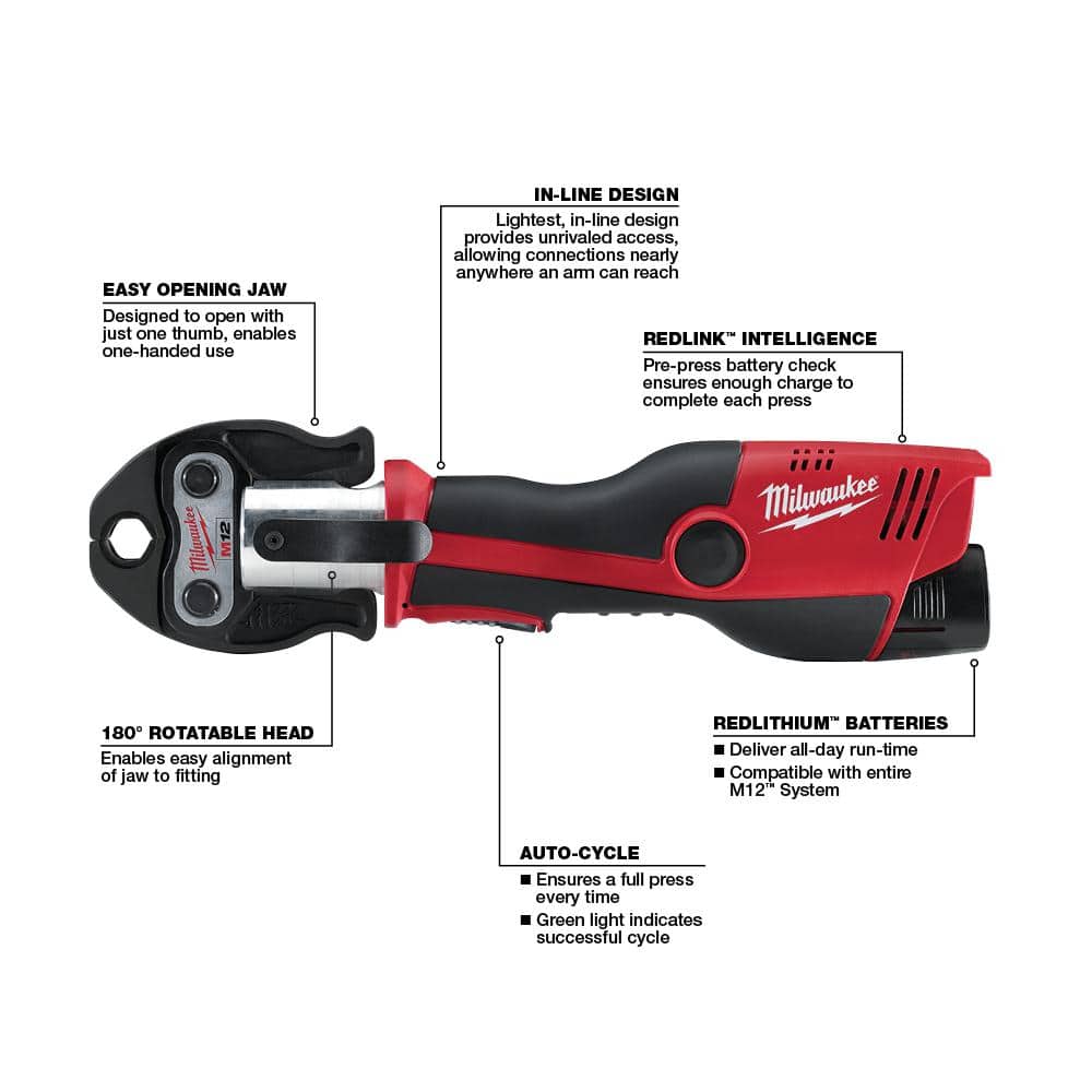 M12 12-Volt Lithium-Ion Force Logic Cordless Press Tool Kit with 1/2 in. to 1 in. Iron Pipe Jaws (6-Jaws Included)