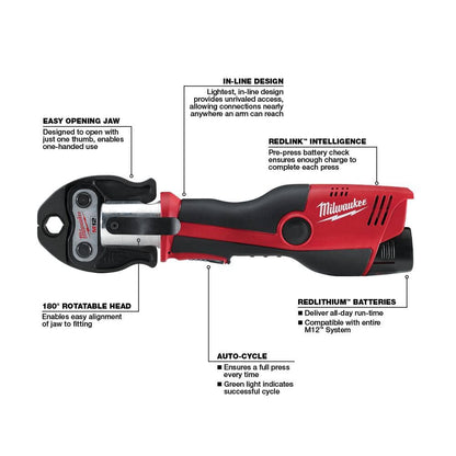 M12 12-Volt Lithium-Ion Force Logic Cordless Press Tool Kit with 1/2 in. to 1 in. Iron Pipe Jaws (6-Jaws Included)