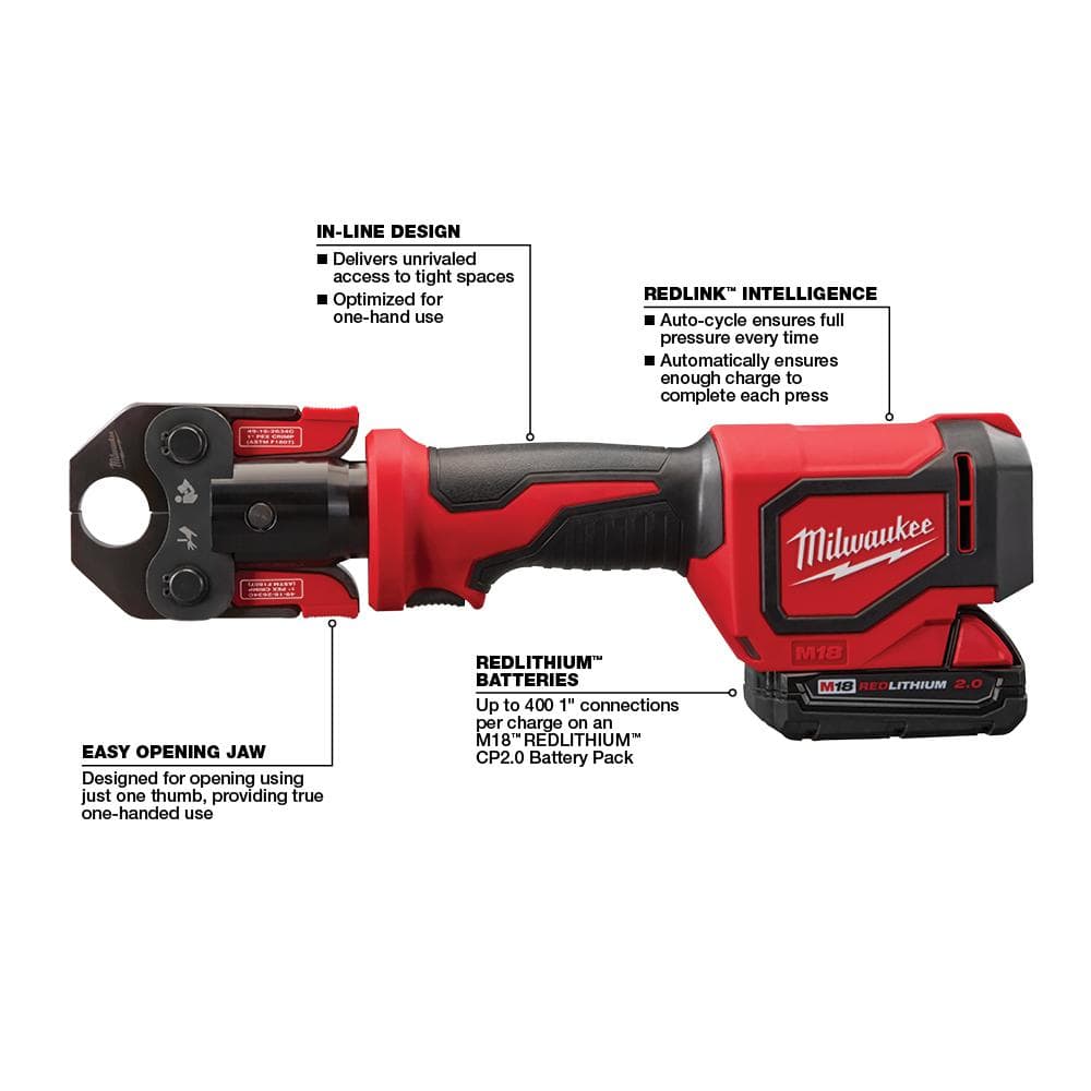 M18 18V Lithium-Ion Cordless Short Throw Press Tool Kit with 3 PEX Crimp Jaws (2) 2.0 Ah Batteries and Charger
