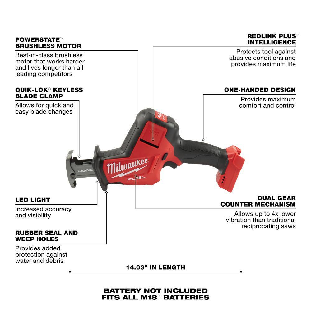 M18 FUEL 18V Lithium-Ion Brushless Cordless HACKZALL Reciprocating Saw w/Two 6.0 Ah Battery and Charger