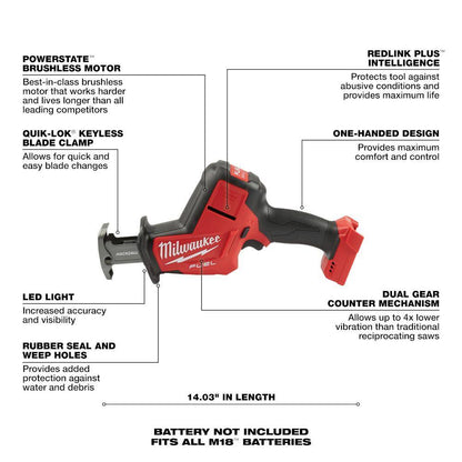 M18 FUEL 18V Lithium-Ion Brushless Cordless HACKZALL Reciprocating Saw w/Two 6.0 Ah Battery and Charger
