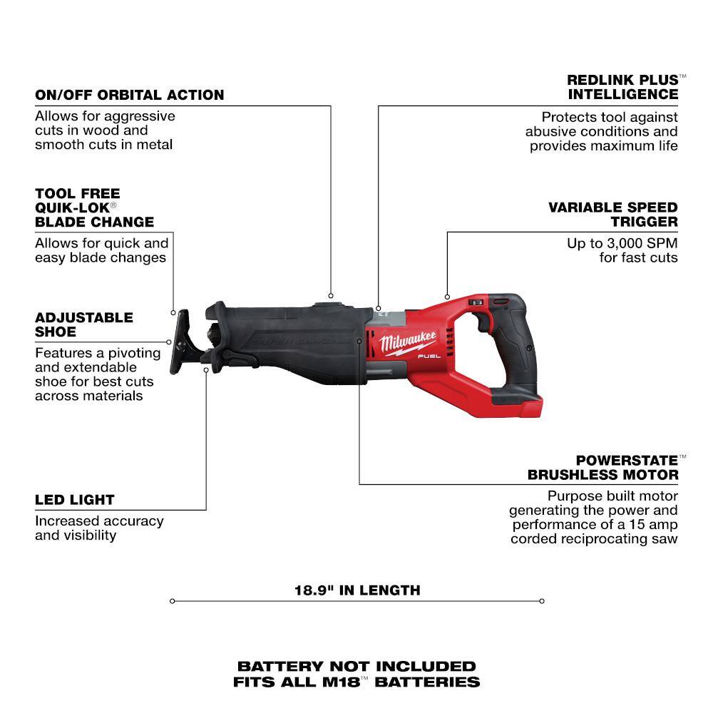 M18 FUEL 18V Lithium-Ion Brushless Cordless Super SAWZALL w/7-1/4 in. Circ Saw & 8.0ah Starter Kit