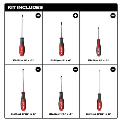 Phillips/Slotted Flat Head Hex Drive Screwdriver Set with Tri-Lobe Handle (6-Piece)