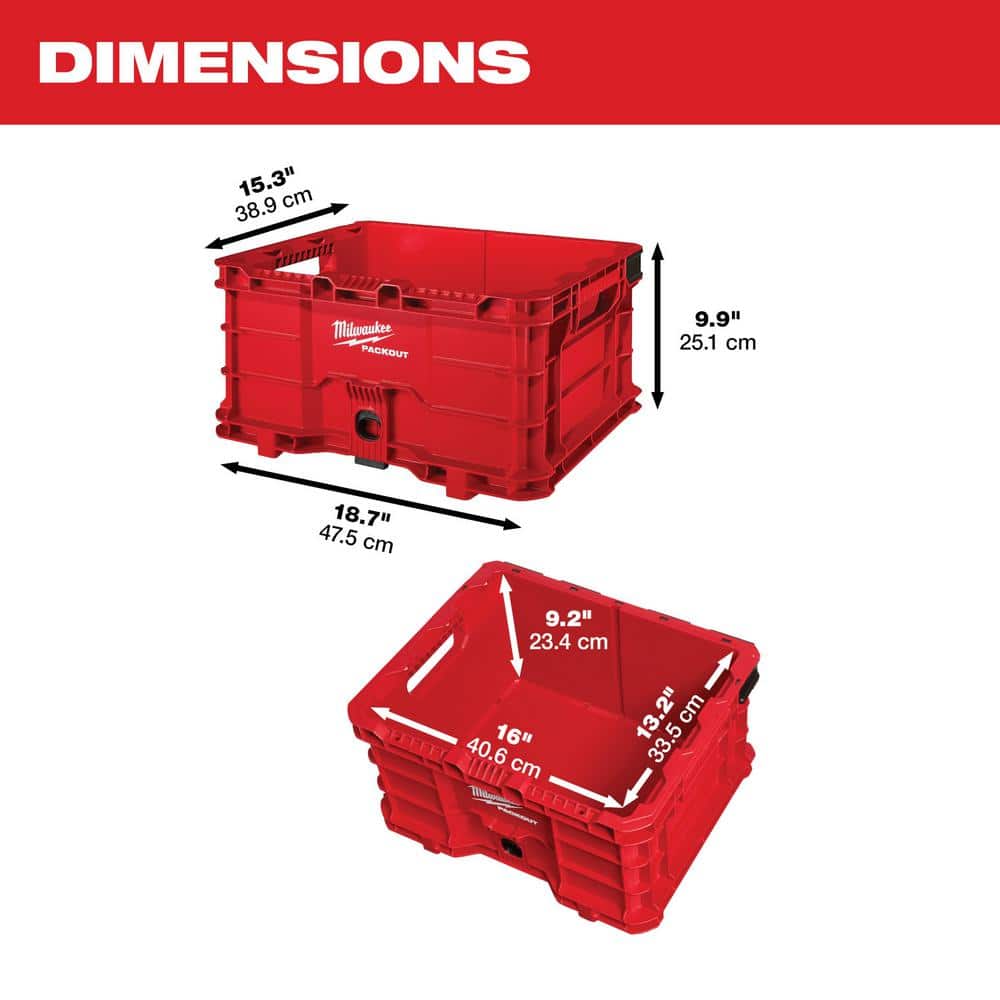 PACKOUT 18.6 in. Tool Storage Crate Bin with Carrying Handles and 50 lbs. Weight Capacity